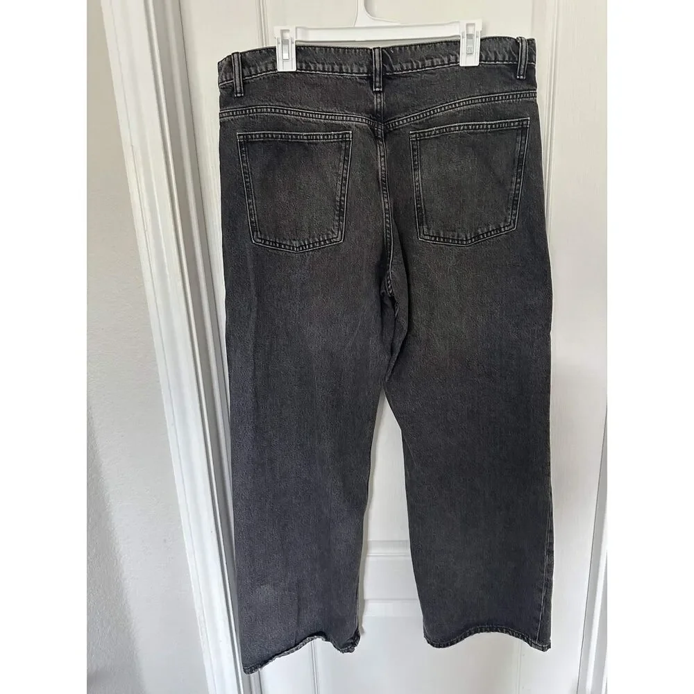 ZARA Black Washed Wide Leg Straight Jeans Women's Size 14 - Picture 4 of 6